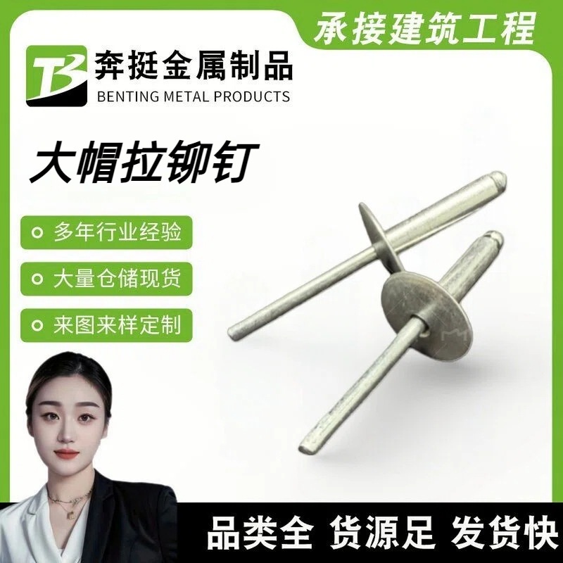大帽抽芯铆钉厂家铝铁制大头拉铆钉汽车专用拉铆钉大帽沿铝拉铆钉