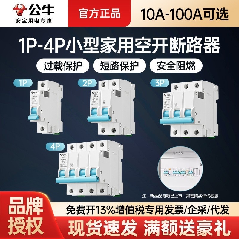 公牛电气空气开关LB12小型微型断路器总闸家用2p空开63a断路器
